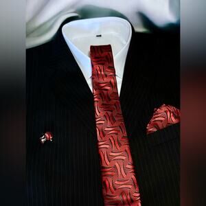 3 Piece Tie Set Red & Black Geometric Pring 57.5” x 3.25”